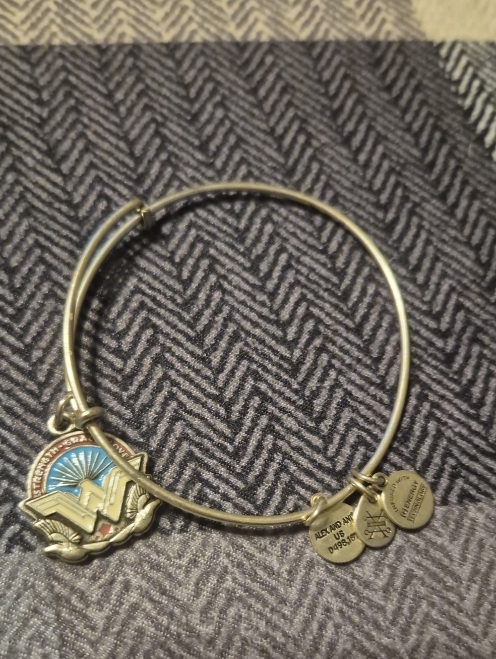 Alex and Ani Silver-Tone Wonder Woman Charm Bangle with Blue and Red Accents